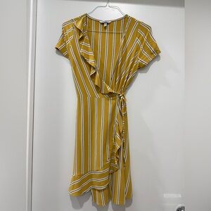 Speechless Yellow and White Striped Wrap Midi Dress